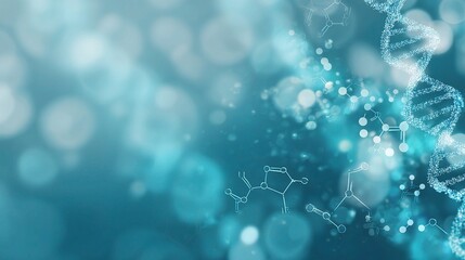 Teal Gradient Background with Bokeh Overlay and Faint Scientific Elements