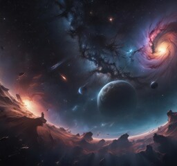 Wall Mural - vast cosmic expanse, swirling nebulae and distant galaxies , purple, discovery, color