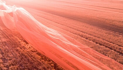 Poster - Flowing fabric against golden fields textile art rural landscape aerial view serenity and movement