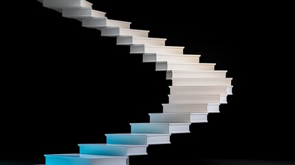 Poster - Staircase made of white books. The staircase is very long and has many steps. The staircase is in a dark room