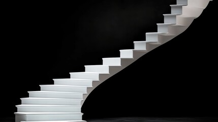 Poster - White staircase with black steps. The staircase is very long and narrow. The steps are very close together