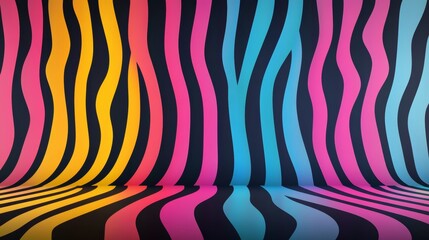 Poster - Zebra print background with a rainbow of colors. The stripes are in different colors and are very bold. The background is black and white
