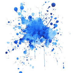 Poster - Vibrant blue watercolor splatter on a pristine transparent background showcasing artistic expression, Blue Watercolor Splatter on transparent background