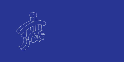 Poster - The outline of a large baby mobile made of white lines on the left. 3D view of the object in perspective. Vector illustration on indigo background