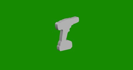 Poster - Isolated realistic white electric screwdriver symbol front view with shadow. 3d illustration on green chroma key background