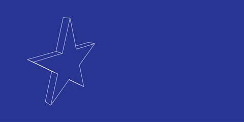 Poster - The outline of a large star symbol made of white lines on the left. 3D view of the object in perspective. Vector illustration on indigo background