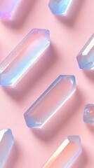 Poster - Rotating Pastel Glass Shard Fragments on Pink Background