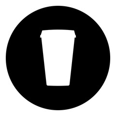 Poster - A paper coffee cup in the center. Isolated white symbol in black circle. Illustration on transparent background