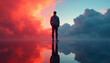 © Sameer - Man Standing in Surreal Landscape of Red and Blue Sky Reflection