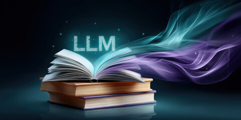 Aufkleber - Open book with glowing letters and colorful light, symbolizing artificial intelligence, knowledge, and digital learning
