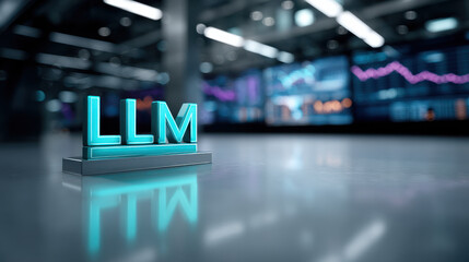 Poster - LLM glowing sign in modern data center with digital screens, technology, finance, and artificial intelligence concept