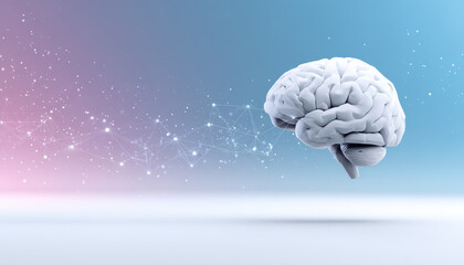 Poster - Artificial intelligence concept with human brain, neural network, digital connection, and futuristic technology on gradient background