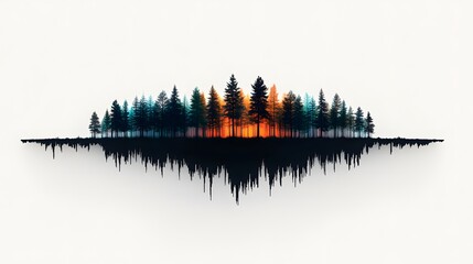 Poster - Silhouette of a Forest at Sunset Against a White Horizon