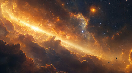 Wall Mural - Fiery cosmic clouds of the universe's outer reaches.