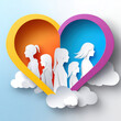 © Solo leveling - Heart shaped silhouette of women representing family generations love and unity Paper art style illustration
