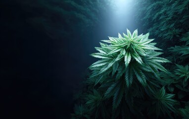 Poster - stylized pixelated cannabis plant under spotlight