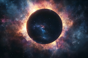 Wall Mural - Cosmic celestial body surrounded by vibrant nebulae.