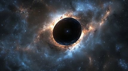 Wall Mural - Dark celestial body surrounded by vibrant nebulae.