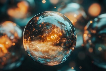Poster - .	A universe where all planets are glowing orbs of glass, reflecting the surrounding stars and stardust trails