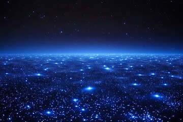 Poster - A vast expanse of deep navy space filled with shimmering diamond-like stars and glowing blue fog