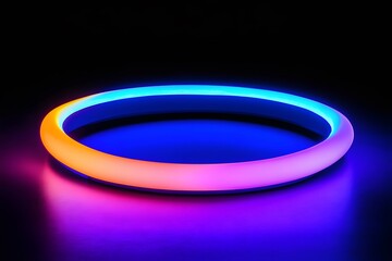 Poster - Illuminated circular led neon light in gradient colors against a dark background