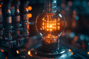 Poster - Illuminated futuristic tech device featuring a glowing spherical display with technological components