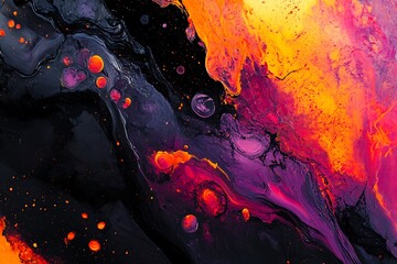 Poster - A vibrant galaxy with lava-textured planets and fiery starbursts illuminating the black cosmic background