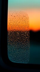 Poster - Sunset View Through a Dew-Covered Window