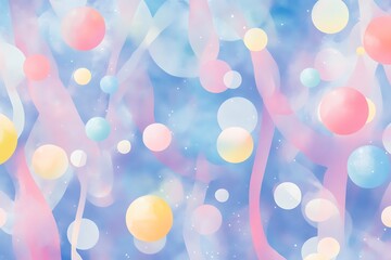 Poster - .	Repeating cosmic pattern of tiny glowing planets, comet trails, and pastel-hued nebula fog. 