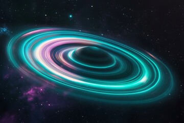 Poster - Rings of cosmic energy swirling around an invisible source, glowing with teal and violet streaks
