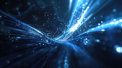 Fototapete - Abstract picture micro light sparkling particle represent data flow vivid flowing wave with high tech background, create digital effect scene perfect for energetic and fantasy wallpaper design. AIG53.