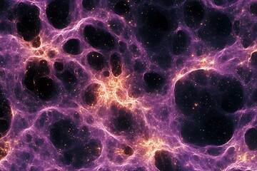 Poster - Seamless cosmic texture with glowing star clusters, deep black voids, and subtle violet stardust. 