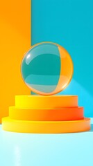 Poster - Transparent Glass Sphere on Orange and Blue Platform