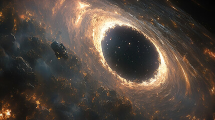 Wall Mural - Cosmic vortex of fiery nebulae surrounding a black hole.