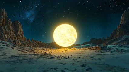Wall Mural - a glowing orb floating in a surreal desert landscape under a starry sky.
