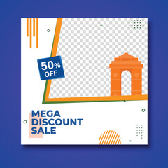 Wall Mural - Freedom Sale Poster or Template Design with 50% Discount Offer and India Famous Monument.