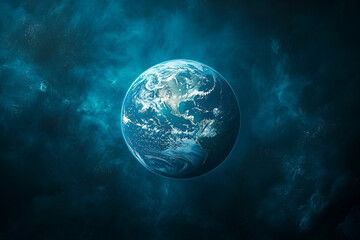 Wall Mural - Earth suspended in a celestial blue nebula.