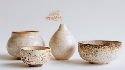 Poster - elegant handmade ceramic bowls and vases in neutral glaze finish