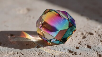 Poster - Colorful Geometric Glass Object with Rainbow Reflections on Surface