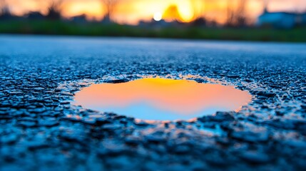 Poster - Wet Asphalt Reflection Of Sunset Glow
