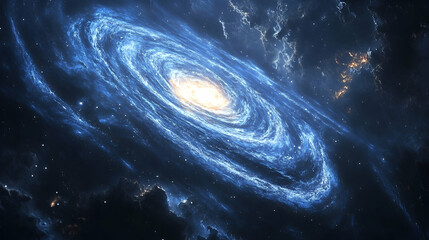 Wall Mural - Spiral galaxy with glowing nebulae in deep space.