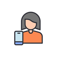 Poster - Icon illustration of woman holding a smartphone against White background