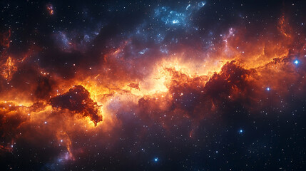 Wall Mural - Fiery nebulae in a vast cosmic expanse.
