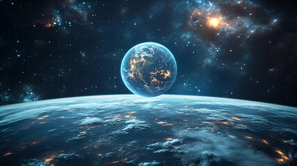 Wall Mural - Celestial view of a planet in the cosmos.