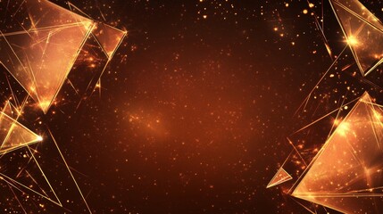 Poster - Golden Triangular Prism Abstract, a mesmerizing blend of geometric shapes and shimmering particles