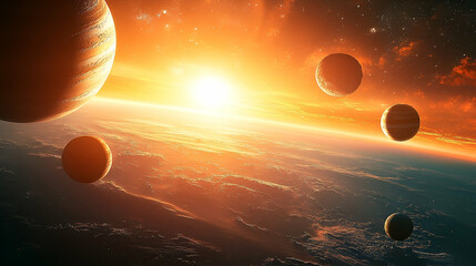 Wall Mural - Fiery celestial bodies in a vibrant outer space.
