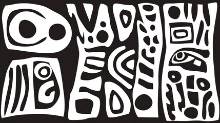 Poster - Whimsical Black and White Shapes Creating an Abstract Composition Artwork