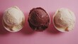 © Maestro - Three scoops of chilled icecream in bowls on rose surface
