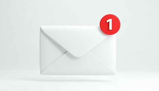 New Message Notification A white envelope with a red one notification shows unread email or message alert
