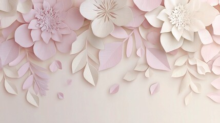 Poster - abstract floral motif in soft pale pinks with paper cut design